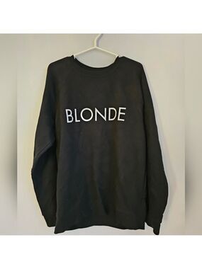 Brunette The Label Black Crewneck Top with 'Blonde' Print